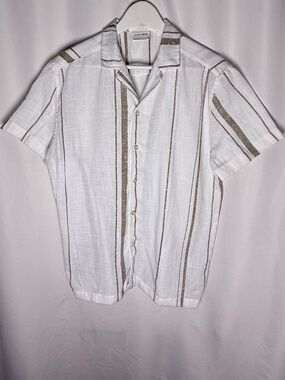 Elliot Pierce Men's White Striped Short Sleeve Button Up Shirt S
